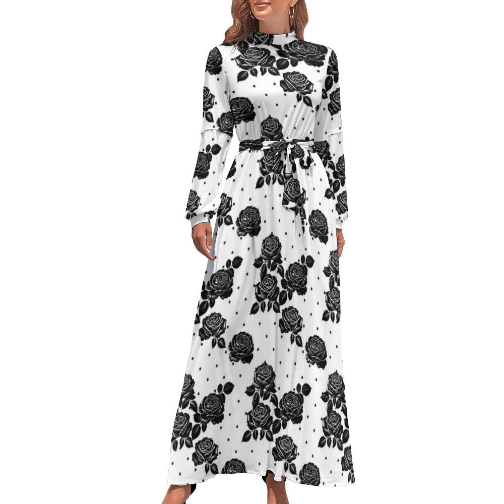 Long Sleeve High Neck Long Dress Long Dress White / S Long Sleeve High Neck Long Dress Long Dress White / S