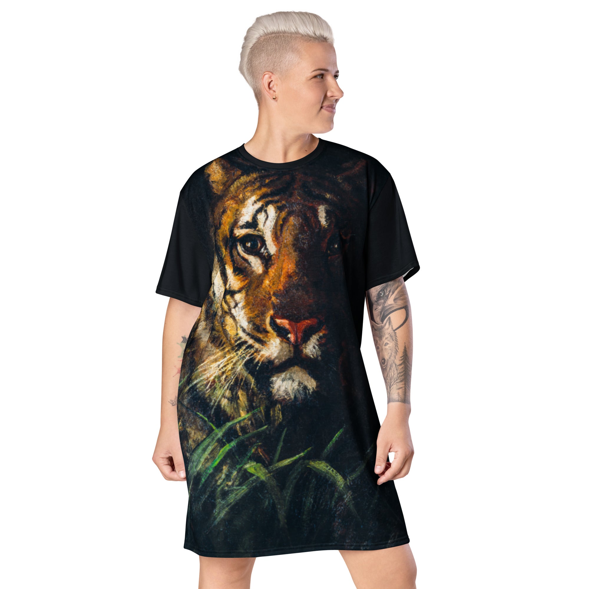 tiger t shirt dress Purple and Gold Tiger T-Shirt Dress, Game Day Clothes for Football & Basketball Fans, School Mascot Outfit, Tiger Stripe Dress