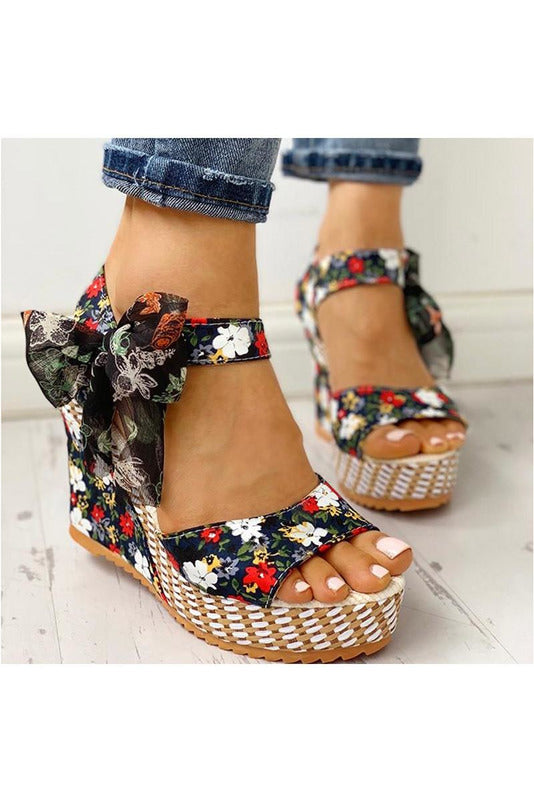 Floral platform fashion wedges