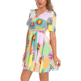 Sunshiny & Chic Short Sleeve Ruched Bust Flared Hem Dress