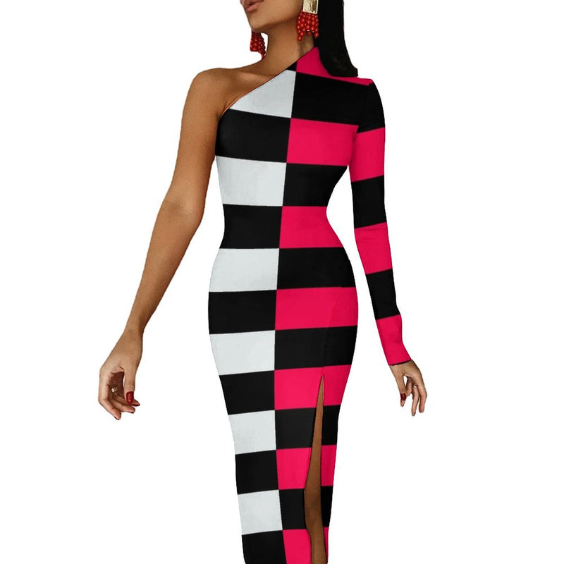 One-Shoulder Slit Maxi Dress Half sleeve split dress