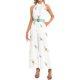 Halter Neck Buckle Belted Jumpsuit