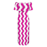 fuchsia wavy print Women's Off Shoulder Ruffle Boat Neck Dress (Model D71)