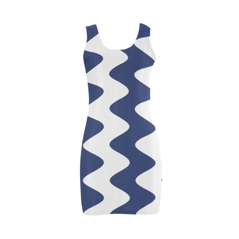 waves blue white print 2A Medea Vest Dress (Model D06)