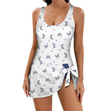 delft blue print 4A Women's One Piece Skirted Swimsuit (Model S54)
