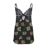 rasp on black print Lace Low Cut Backless Cami Dress (D72)