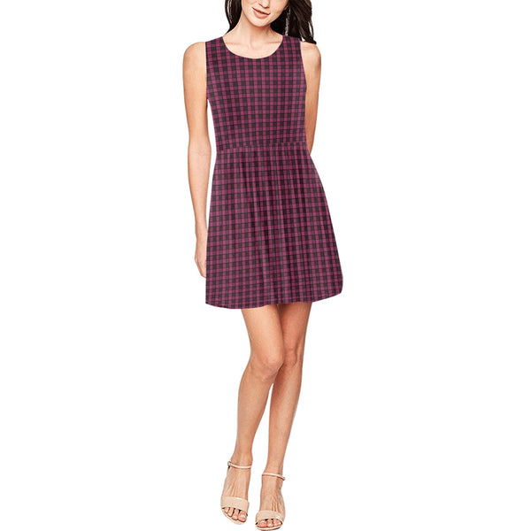 burgundy matrix print 2A Thea Sleeveless Skater Dress(Model D19)