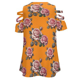 Women&#039;s Off Shoulder Zip V-Neck Tunic BE zip off shoulder top