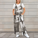 sepia print kemp m Sleeveless Straps Pocket Wide Leg Jumpsuit