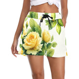 yellow rose print 4 Women's Casual Board Shorts (Model L54)