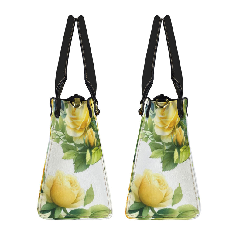 yellow rose print 4 PU Leather Handbag-Small (Model 1747)