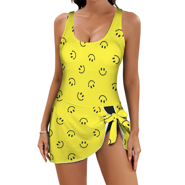 black solid print skirt Women's One Piece Skirted Swimsuit (Model S54)