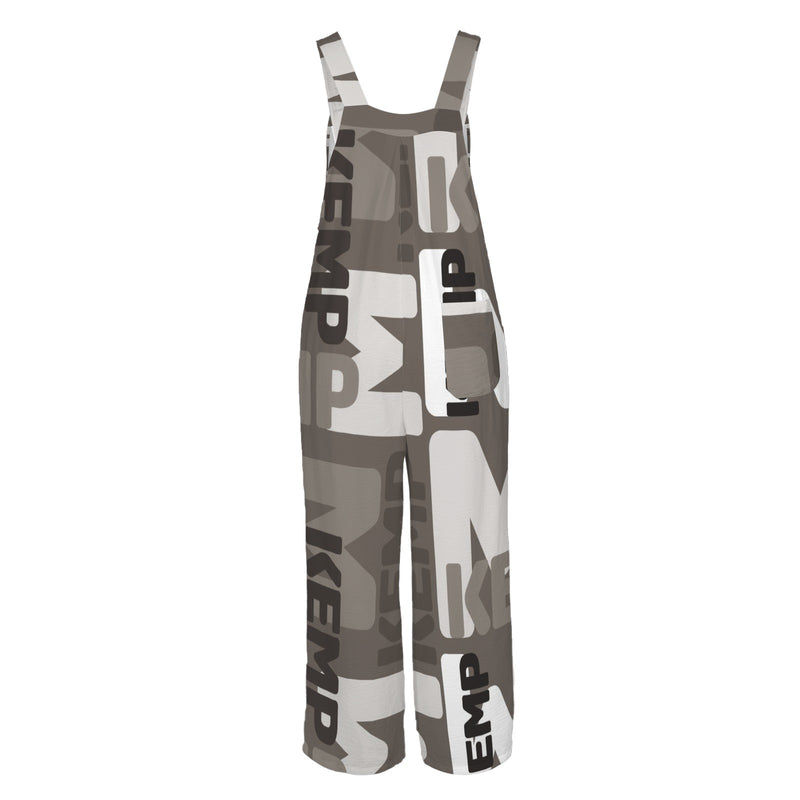 sepia print kemp m Sleeveless Straps Pocket Wide Leg Jumpsuit