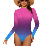 pink blue gradient print 4 Backless Long Sleeve One-Piece Swimsuit (Model S60)