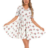 Short Sleeve Ruched Bust Flared Hem Dress