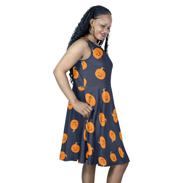 jack o lant 2 Sleeveless Expansion Dress (Model D60)