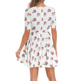 Short Sleeve Ruched Bust Flared Hem Dress