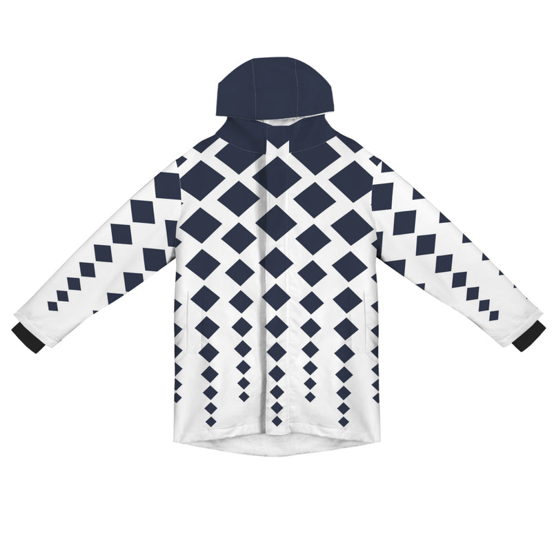 dk blue print 10K Men's Mid-Length Hooded Coat (Model H69)