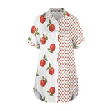 apples white print Short Sleeve Button Front Shirt Dress