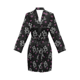 teddy bear and pink hearts print 2A Women's Long Sleeve Belted Night Robe