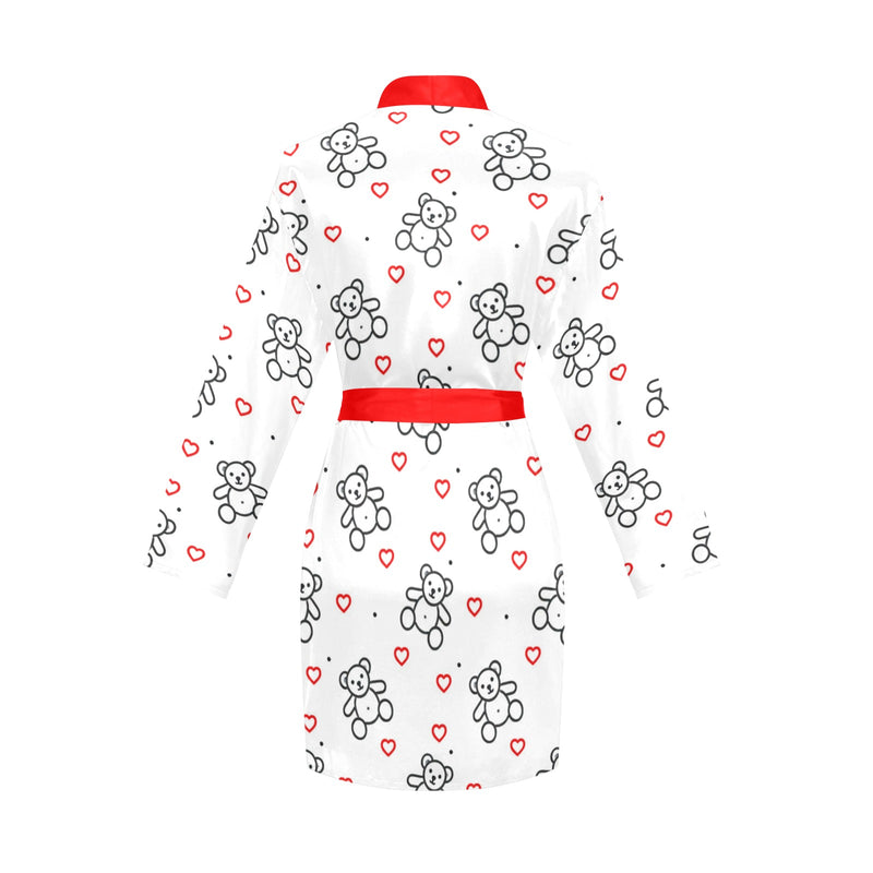 red solid print 2A Women's Long Sleeve Belted Night Robe