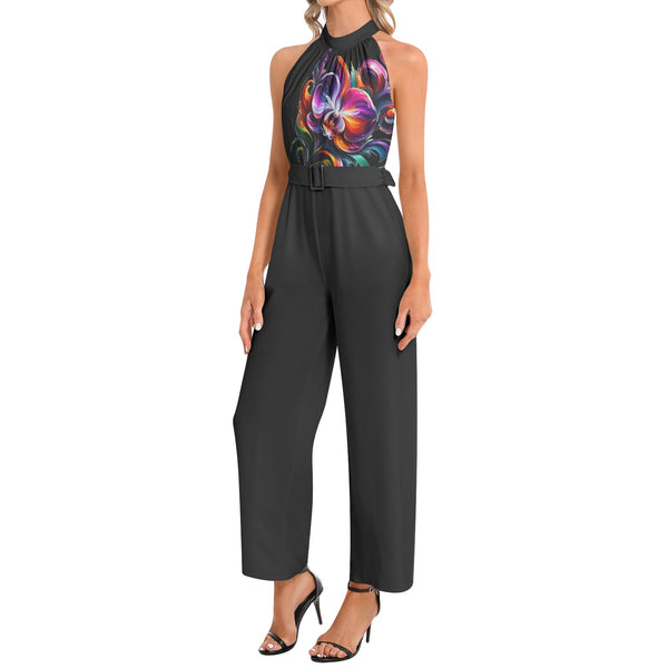 Halter Neck Buckle Belted Jumpsuit