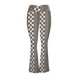 woodland checkered print High Waist Crossover Tummy Control Flare Leggings