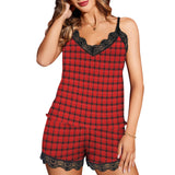 plaid print red and white Women's Lace Camisole Pajama Set