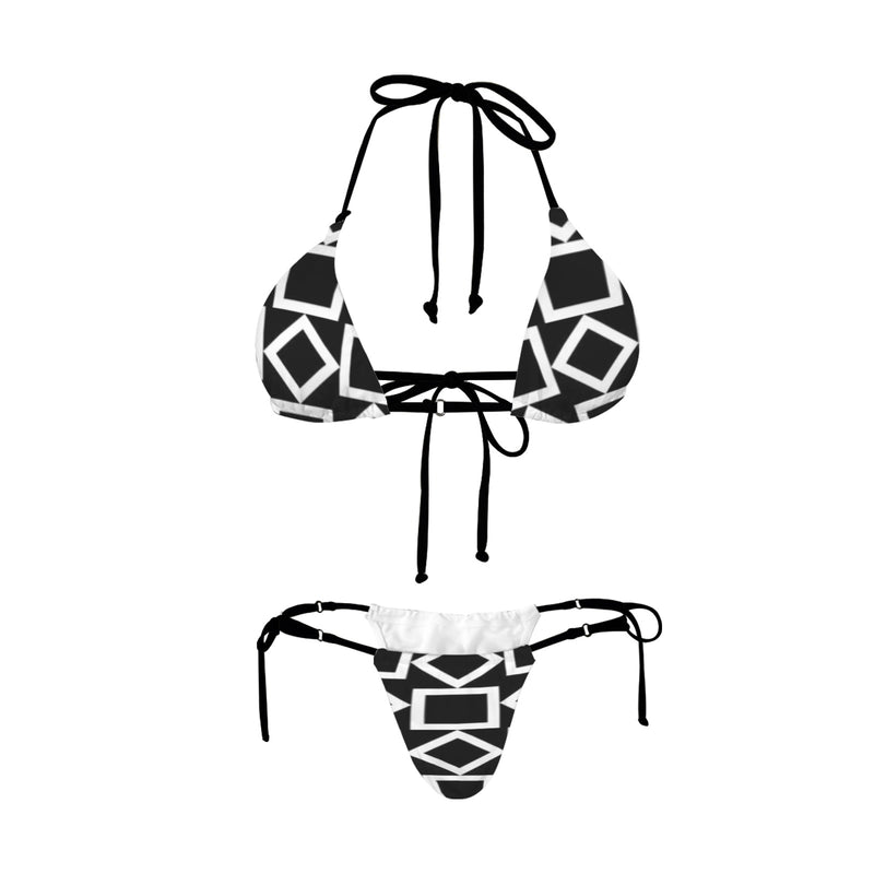 square diamond print 2 Women's Halter String Bikini Set