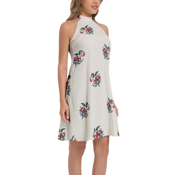 Tie Back Halter Neck Flared Dress