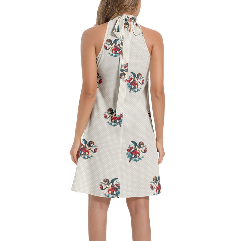 Tie Back Halter Neck Flared Dress