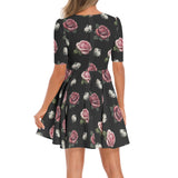 Rosette Symphony Short Sleeve Ruched Bust Flared Hem Dress