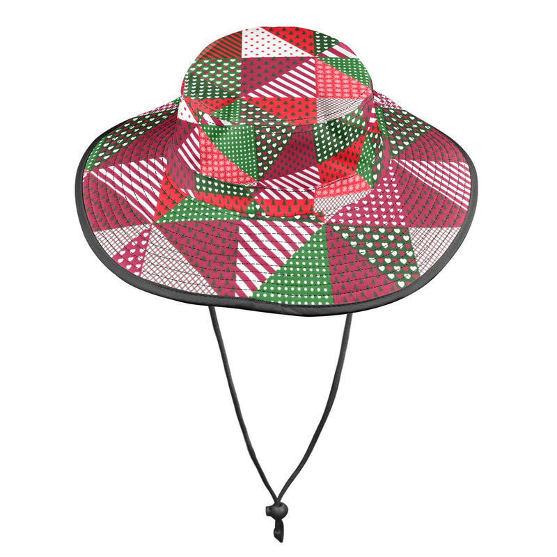 patchwork print xmas 4 Wide Brim Bucket Hat