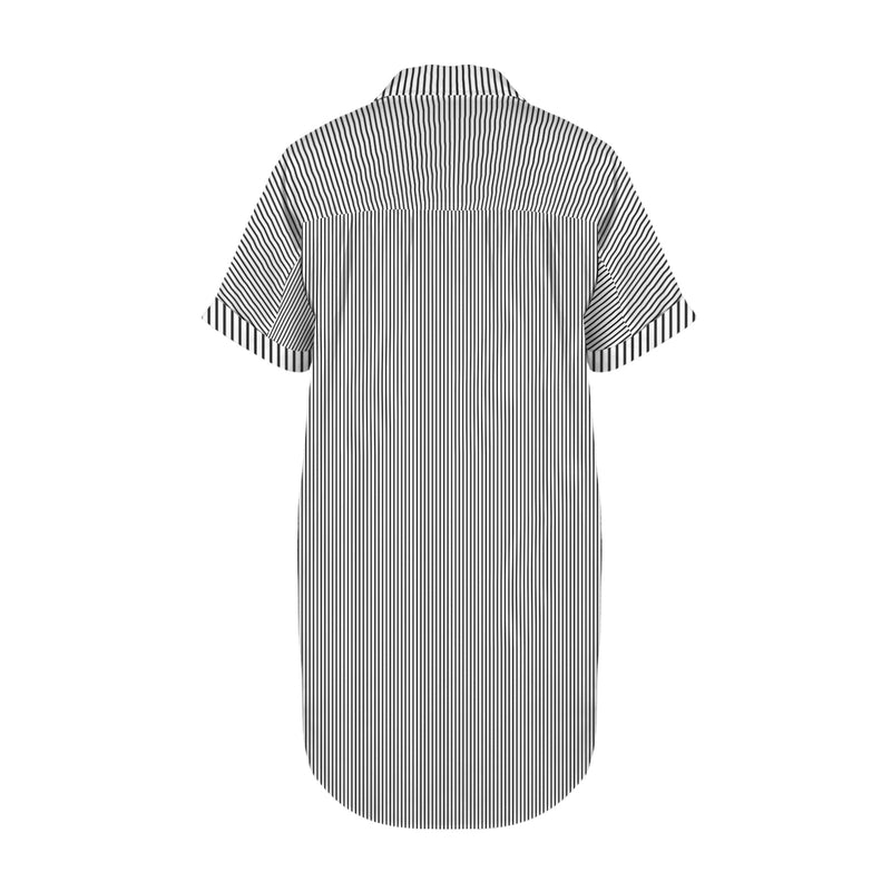 striped bw print 2 Short Sleeve Button Front Shirt Dress