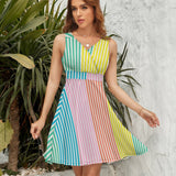 V-Neck Sleeveless Dress (NZ022)  Frocks