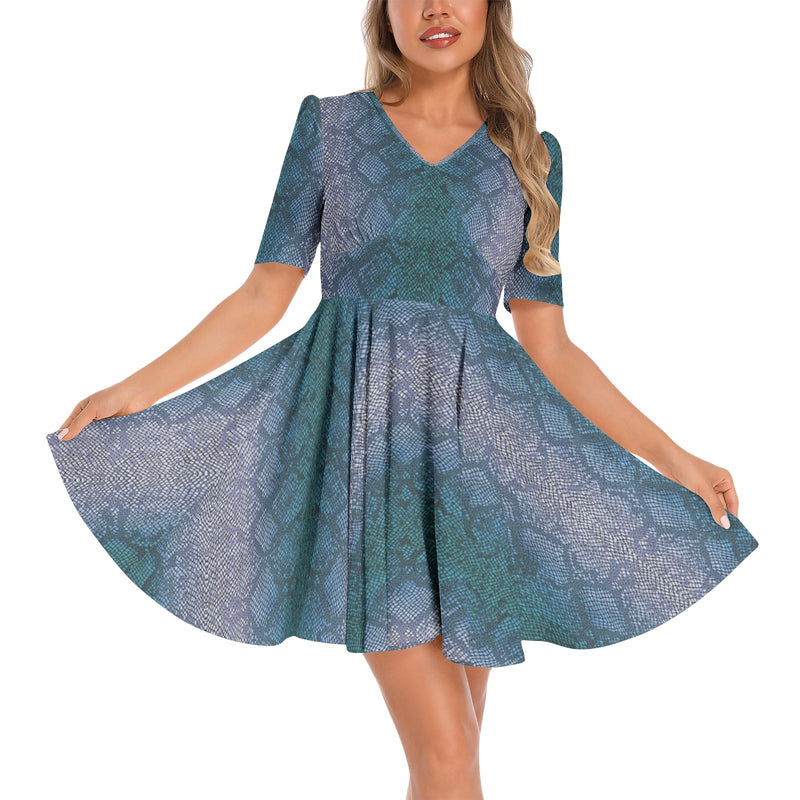 Short Sleeve Ruched Bust Flared Hem Dress