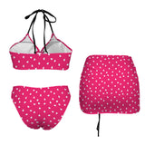 hearts fuchsia print 2A Drawstring Halterneck Three-Piece Swimsuit Skirt