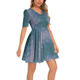 Short Sleeve Ruched Bust Flared Hem Dress