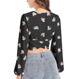Women's Deep V-Neck Lantern Sleeve Crop Top