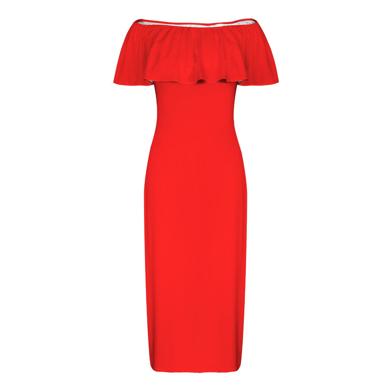 bright red Women's Off Shoulder Ruffle Boat Neck Dress (Model D71) 4XL bright red Women's Off Shoulder Ruffle Boat Neck Dress (Model D71) 4XL