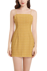 Polka Dot Sleeveless Square Neckline Spaghetti Strap Mini Dress