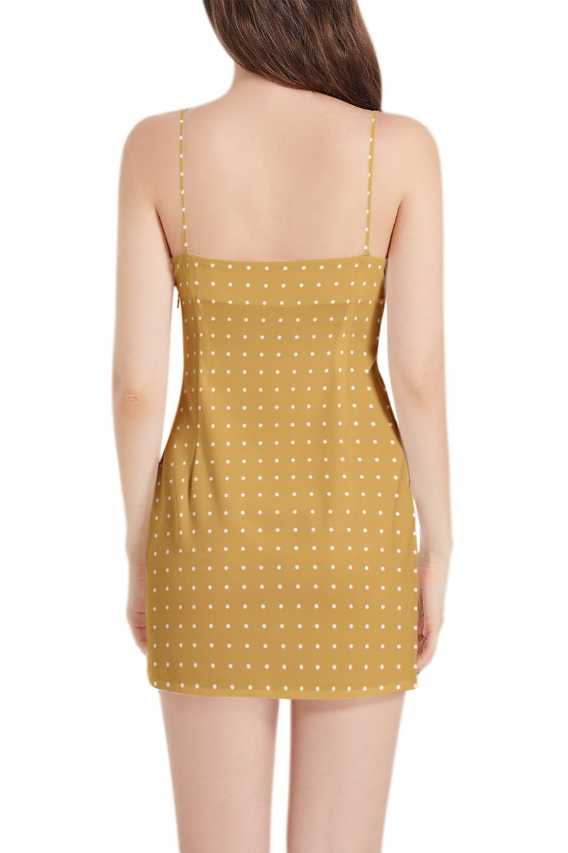 Polka Dot Sleeveless Square Neckline Spaghetti Strap Mini Dress
