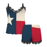 tex flag print 2z Women's Lace Camisole Pajama Set