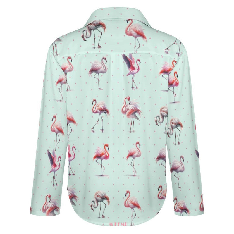 Long Sleeve Blouse (B648) Cropped hem shirt