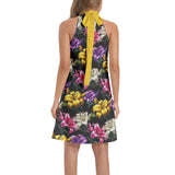 Tie Back Halter Neck Flared Dress