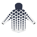 dk blue print 10K Men's Mid-Length Hooded Coat (Model H69)