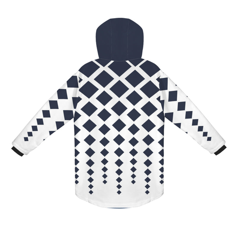 dk blue print 10K Men's Mid-Length Hooded Coat (Model H69)