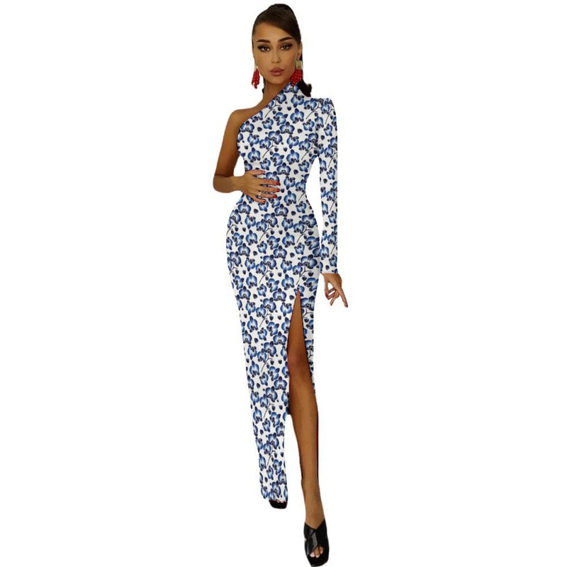 One-Shoulder Slit Maxi Dress Half sleeve split dress