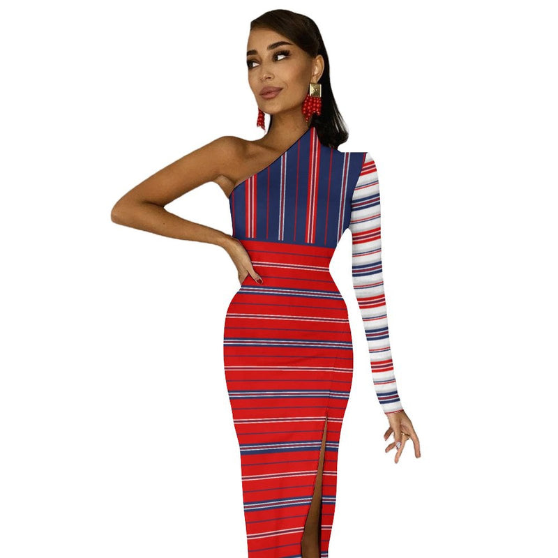 Americana One-Shoulder Slit Maxi Dress