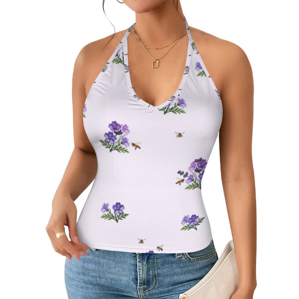 apiary print 5B Women's V-Neck Halter Top (Model T83)